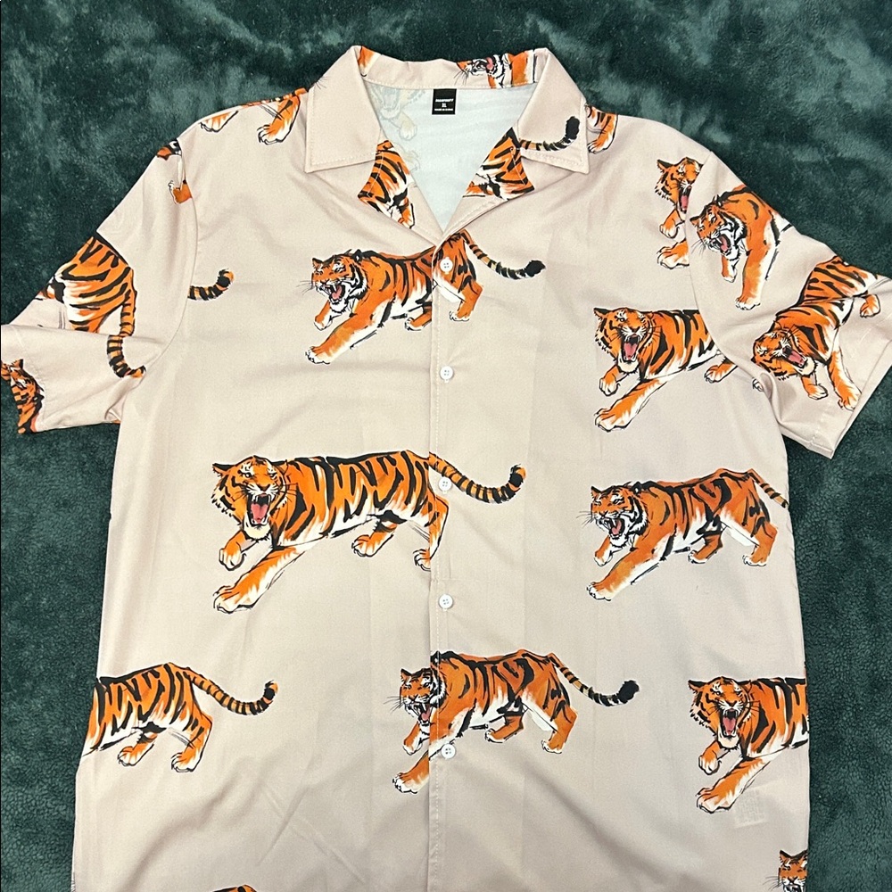 Tiger print button down shirt